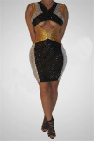 Gold Fashion Sexy Sequin V-Neck Sleeveless Dress