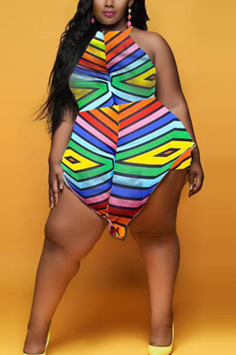 Multicolor Sexy Fashion Printed Striped Romper