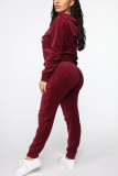 Wine Red Fashion Casual Hooded Collar Solid Two Pieces