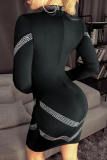 Black Sexy Fashion V-neck Long Sleeve Dress
