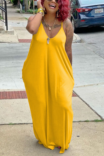 Yellow Sexy Casual Loose Sling Dress