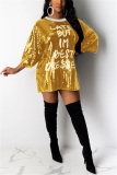 Yellow Casual Sexy Letter Offset Hip Dress