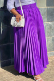Purple Casual Solid Patchwork Fold With Belt High Waist Straight Solid Color Bottoms