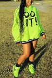 Fluorescent green Fashion Casual Hooded Long Sleeve Dress
