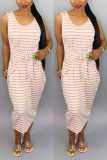 Pink Casual Striped Loose Dress
