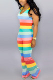 Color Fashion Sleeveless Striped Jumpsuit