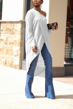 Royal blue adult Casual Fashion Cap Sleeve Long Sleeves O neck Asymmetrical Mid-Calf asymmetrical hol