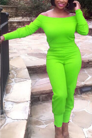 Green Sexy Two Piece Suits Solid pencil Long Sleeve