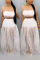 White adult Sexy Fashion Two Piece Suits Patchwork Mesh Solid A-line skirt Short Sleeve Two-Pie