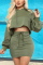 Green Fashion adult Sexy Two Piece Suits Bandage Solid Hip skirt Long Sleeve