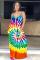 Multi-color Casual Fashion Sexy Spaghetti Strap Sleeveless Slip Step Skirt Ankle-Length Print Rainbow