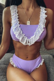 Purple Sexy Fashion Stitching Bikini Swimsuit Set