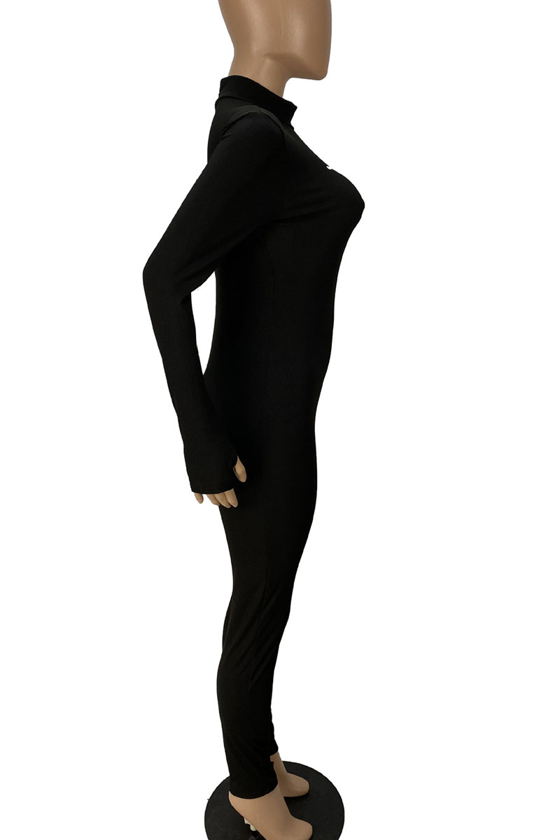 Casual Patchwork Contrast Half A Turtleneck Straight Jumpsuits