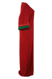 Red Fashion Sexy Cap Sleeve 3/4 Length Sleeves O neck Straight Floor-Length asymmetrical Casual Dresses