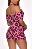 Pink Sexy Fashion Lips Leopard Print Two Piece Set
