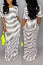White Sexy Short-Sleeved Mopping Striped Dress