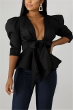 Black Fashion Sexy Ruffled Short Sleeve Top