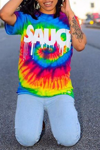 Multi-color Rainbow Color Lovers Round Neck Letter Printed Twilled Satin T-shirt