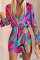 Colour Casual Print Patchwork Buckle Turndown Collar Long Sleeve Two Pieces