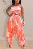 Orange Fashion Casual Women's Pleated Pants Tube Top Set