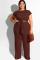 Maroon Sexy Fashion adult O Neck Solid Bandage Two Piece Suits