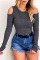 Grey Sexy O Neck Solid Color Waist Long Sleeve Top