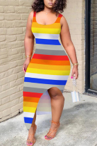 Colorful Sexy Fashion Striped Print Sleeveless Dress