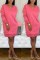 rose red Acetyl fiber Sexy Cap Sleeve Long Sleeves V Neck Straight Knee-Length Solid 