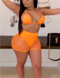 Orange Sexy Rhinestone Embellished Bikini Two-pieces Swimwear