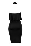 Black Sexy Sleeveless Ruffled Slim Dress