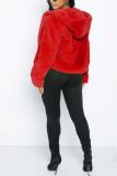 Red Fashion Comfortable Hooded Zipper Fur Fluff Coat