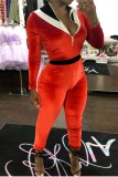 Red Sexy Solid Patchwork Long Sleeve O Neck Jumpsuits
