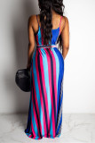 Blue Fashion Sexy Striped Printing Loose Dress