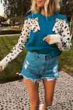 PeacockBlue Casual Fashion Leopard Print Elastic Sweater