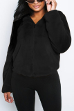 Black Fashion Comfortable Hooded Zipper Fur Fluff Coat