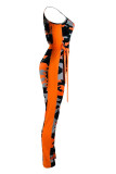 Orange Drawstring Mid camouflage Print Skinny Capris Jumpsuits & Rompers