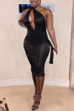 Silver Sexy Fashion Off The Shoulder Sleeveless V Neck Step Skirt Knee-Length Patchwork backless