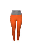 Orange Elastic Fly High Patchwork Skinny Pants Pants