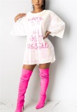 Pink Casual Sexy Letter Offset Hip Dress