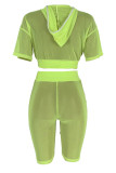 Fluorescent green Fashion Casual Stitching Two-piece set