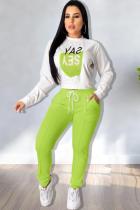 Fruit green adult Fashion Casual Bandage Letter Two Piece Suits Print pencil Long Sleeve Two-piece Pa