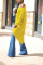 Yellow adult Casual Fashion Cap Sleeve Long Sleeves O neck Asymmetrical Mid-Calf asymmetrical hol