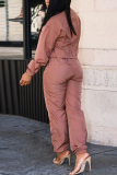 Pink Fashion Casual Loose Solid Tracksuit