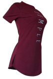 Wine Red O Neck Short Sleeve Split Letter Tees & T-shirts