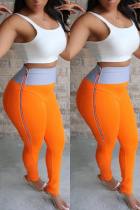 Orange Elastic Fly High Patchwork Skinny Pants Pants