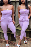 Light Purple Sexy Wrapped Chest Jumpsuit