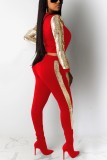 White knit Sexy Patchwork Two Piece Suits Solid Straight Long Sleeve 