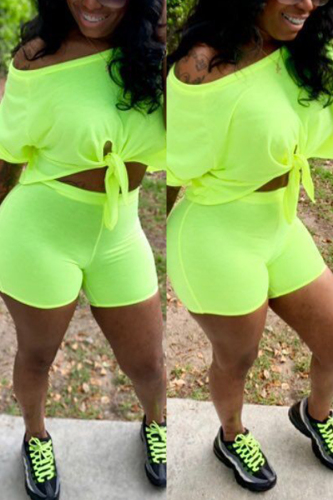 Green Fashion Casual Bow With Umbilical Two-piece
