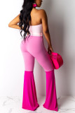 Pink Fashion Sexy bandage Patchwork Asymmetrical Sleeveless Wrapped Jumpsuits