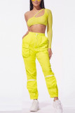 Yellow Fashion Sexy Mesh Top Trousers Set